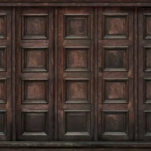 dark rustic wooden panels creating a textured feature wall.
