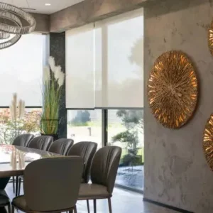 Sunscreen roller blinds creating a comfortable indoor environment.