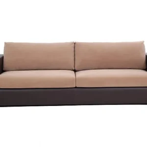 luxury velvet sofa with deep tufted upholstery in elegant living room.