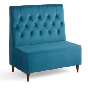 light teal fabric dining booth with minimalist interior design style