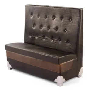 brown leather dining booth upholstery in Abu Dhabi restaurant seating area.
