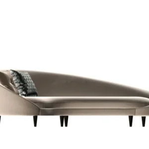 minimalist Scandinavian sofa with soft fabric upholstery in modern home.