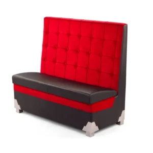 tufted leather dining booth with button detailing in Dubai restaurant interior.